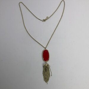 Kendra Scott Rayne Long Tassel Necklace Bright Reddish Orange Faceted Stone